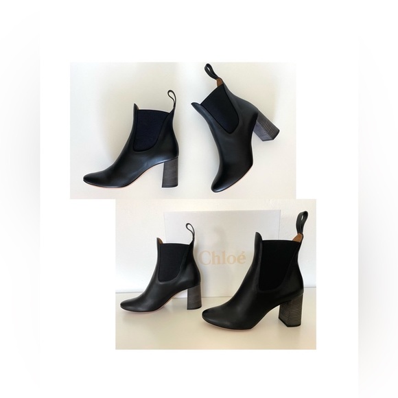 NIB CHLOE BLACK LEATHER CHELSEA STYLE ANKLE BOOTS SHOES BOOTIES SIZE 37.5 - Picture 10 of 10